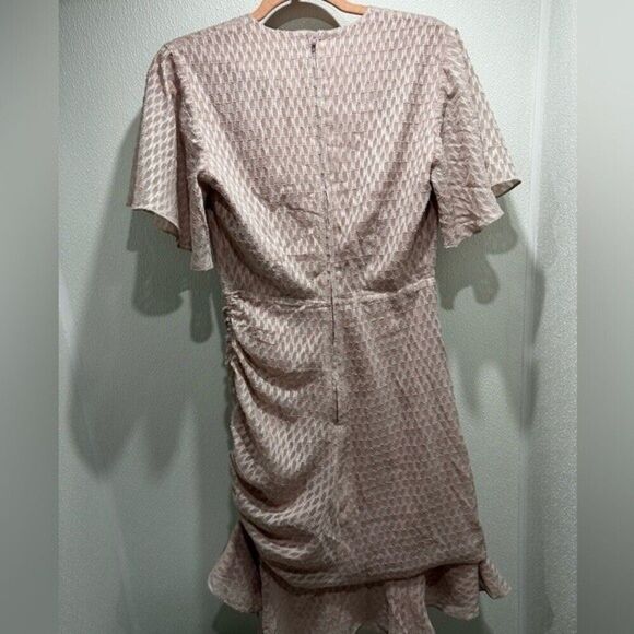 Keepsake Insight Pink Short Sleeves Textured Wrap Ruffle Mini Dress Size S - Picture 3 of 10